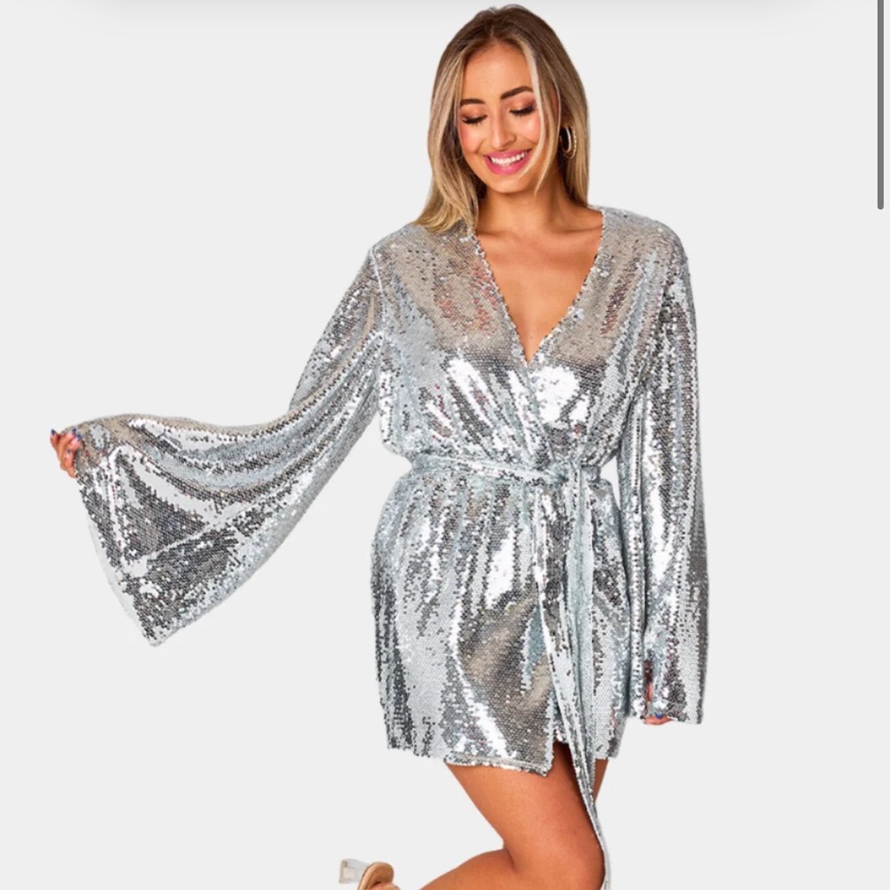 Buddy love Lynlee Silver Sequin Wrap Dress